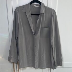 Alice + Olivia Silk Button Down Light Gray Blouse